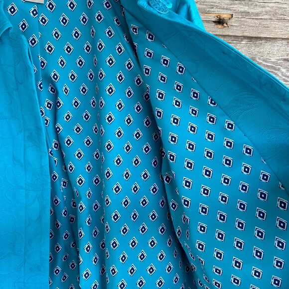 Chico's Jacquard Turquoise Blazer, Size 3 - Picture 5 of 11